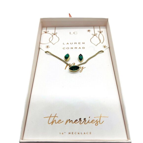 May Birthstone Necklace Earrings Lauren Conrad Christmas Gift Box Green Crystals - Picture 3 of 10